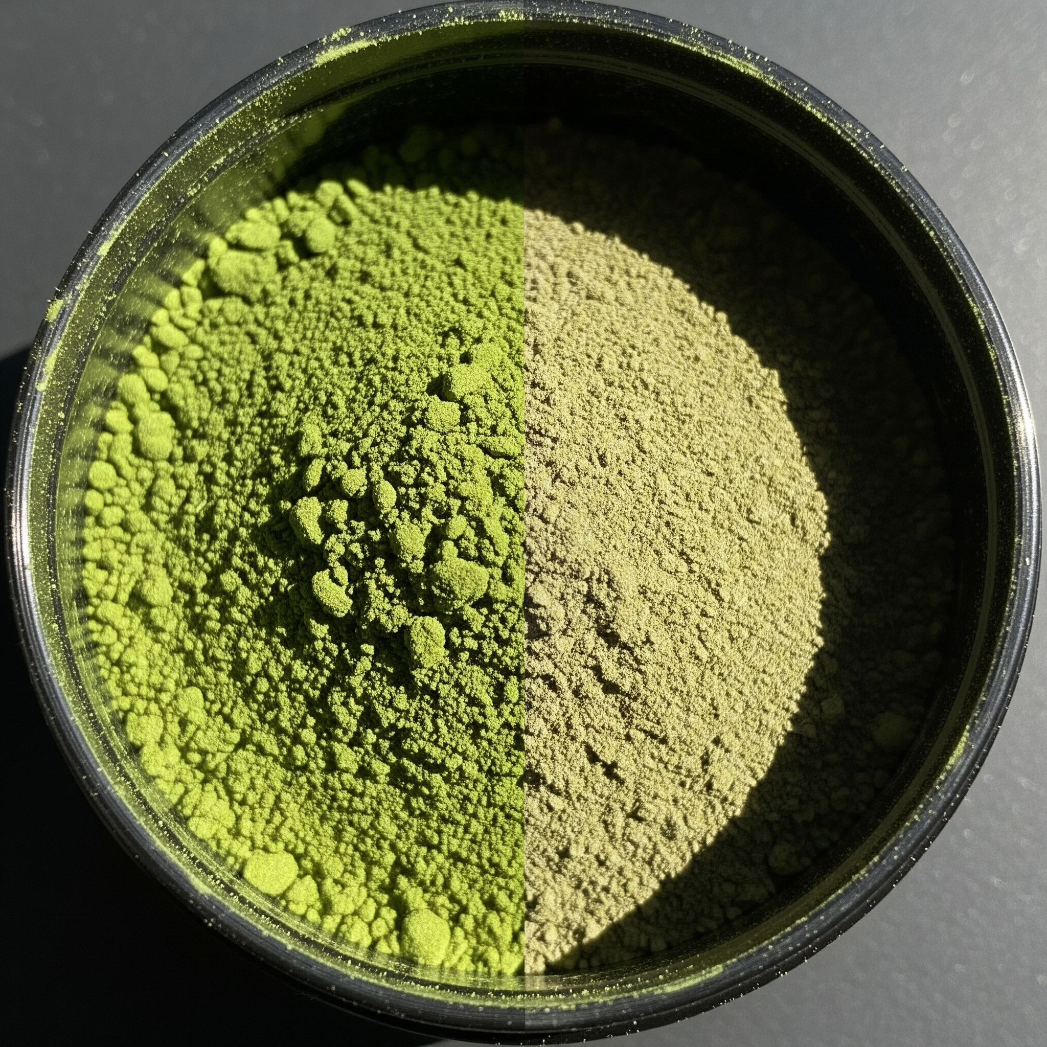 Jak světlo degraduje kratom Srovnání vybledlého a čerstvého kratomu ukazující vliv světla
